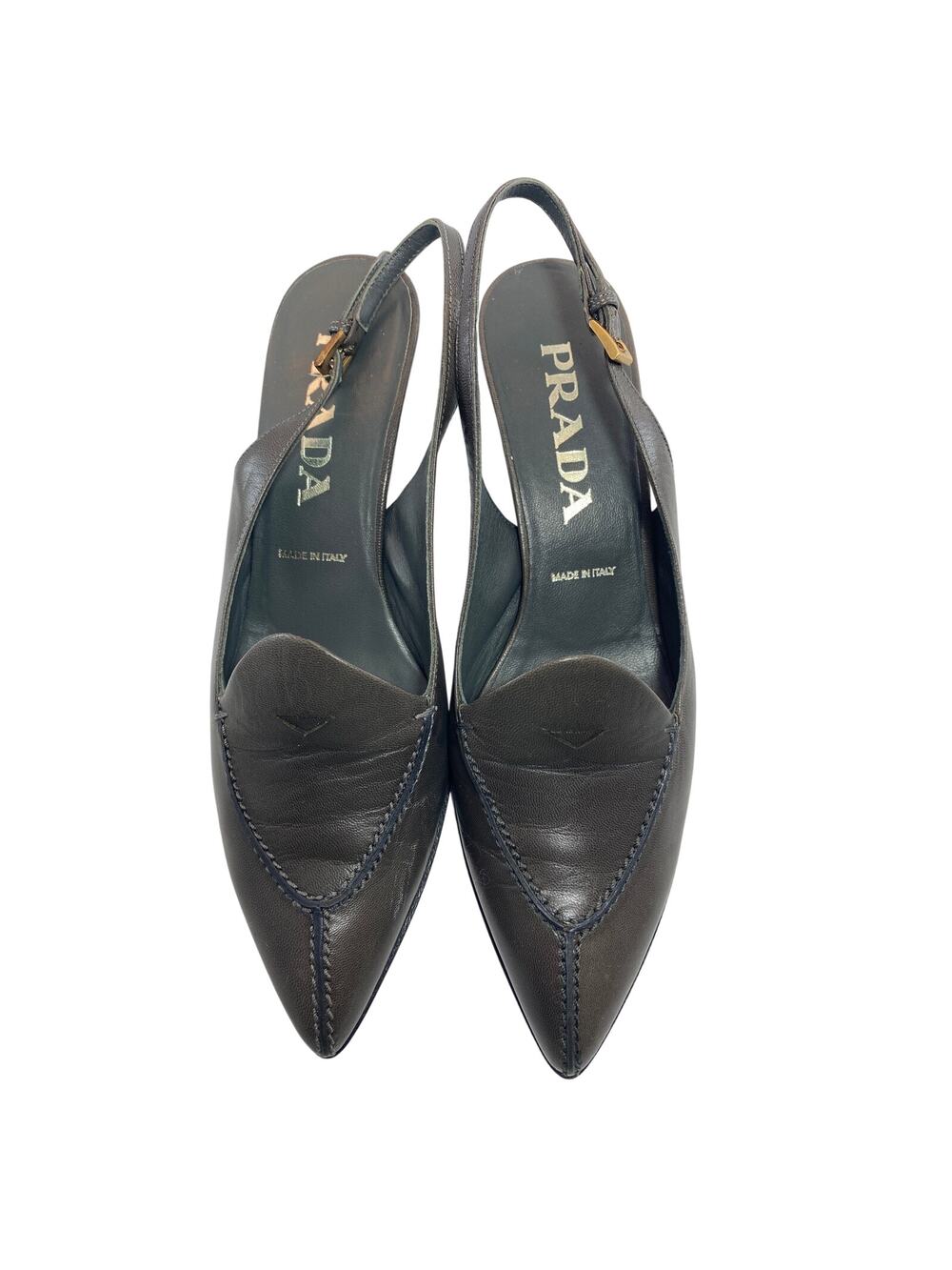 Prada Gray Leather Kitten Heel "Current" Trend Luxury Size EU 36  US 6 Pump Heel